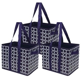 DURASACK Grocery Tote Bag 3-Pack All-Purpose Collapsible Tote Bags with Handles Kitchen Reusable Grocery Bags, Geometric