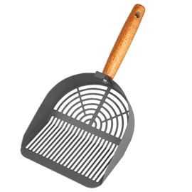 Fhintory Cat Scoop, Stainless Steel, Cat Litter Tray Scoop, Metal Cat Litter Scoop, Scoop for Cat Litter Tray, Various Hole Spacings, Cat Scoop with Wooden Handle, Litter Box Scoop (Grey)