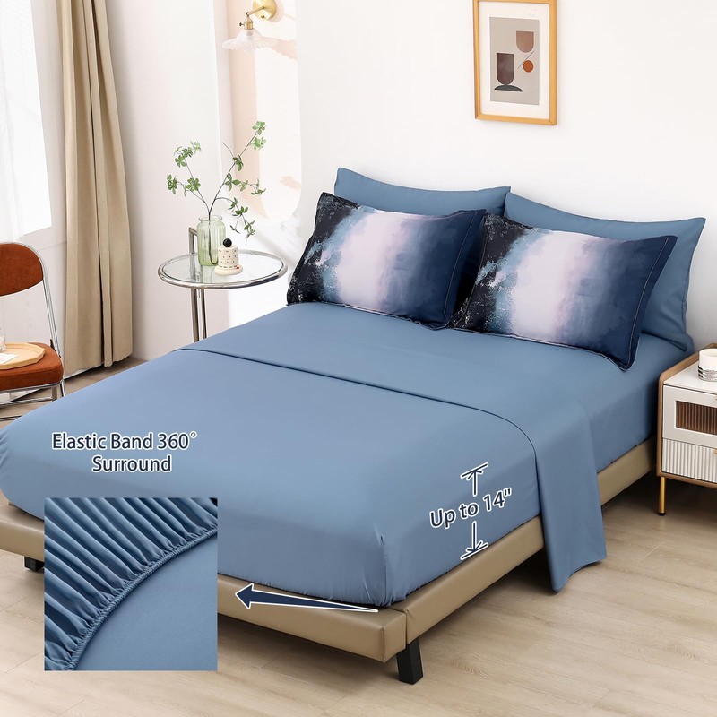 Dinjoy Ombre Blue Comforter Set King Size Gradient Navy Blue