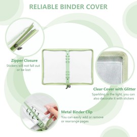 NOCAFI Sticker Organizer Binder Sticker Storage Display Book Reusable Sticker Book Collecting Album Sticker Keeper Holder Organizer with 220 Pockets and Zipper Closure, Sticker Not Included (Green)