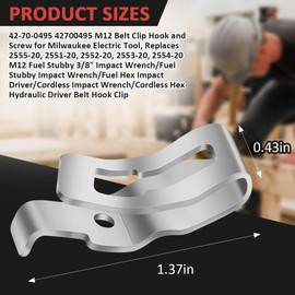 EAGLEGGO M12 Fuel Stubby 3/8" Impact Wrench Belt Clip Hook Kit Assembly, 4 Pack, Stainless Steel