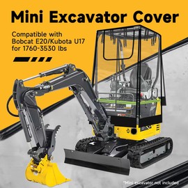 Terixe Mini Excavator Cover Heavy-Duty Waterproof Canvas with Transparent PVC Front Window, UV & Rain Protection, Ventilated Mini Excavator Accessories & Attachments for Bobcat E20/Kubota U17