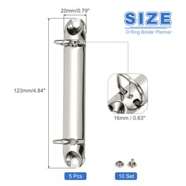 PATIKIL B7 2 Hole Ring Binder Mechanisms, 5 Set 0.63" D Ring Replacement Binder Planner Loose Leaf Binding Spines for Organizers DIY Fill Paper Storage Folder Accessories, 20mm Silver Tone