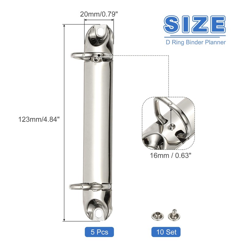 PATIKIL B7 2 Hole Ring Binder Mechanisms, 5 Set 0.63"