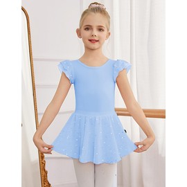 Zaclotre Ballet Leotards for Girls Toddler Ruffle Sleeve Crisscross Back Dance Dress Outfit with Removable Skirt Combo