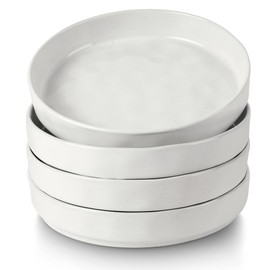 LIANYU Wide Shallow Pasta Bowls Set of 4, Deep Dinner Salad Plates, 8.25" Large Ceramic Serving Bowls Plates, Microwave & Dishwasher Safe, Polar White