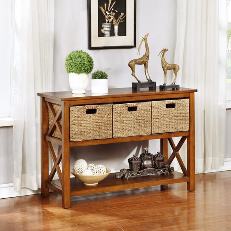 eHemco Extra Large Woven Hyacinth Wicker Storage Baskets with Iron