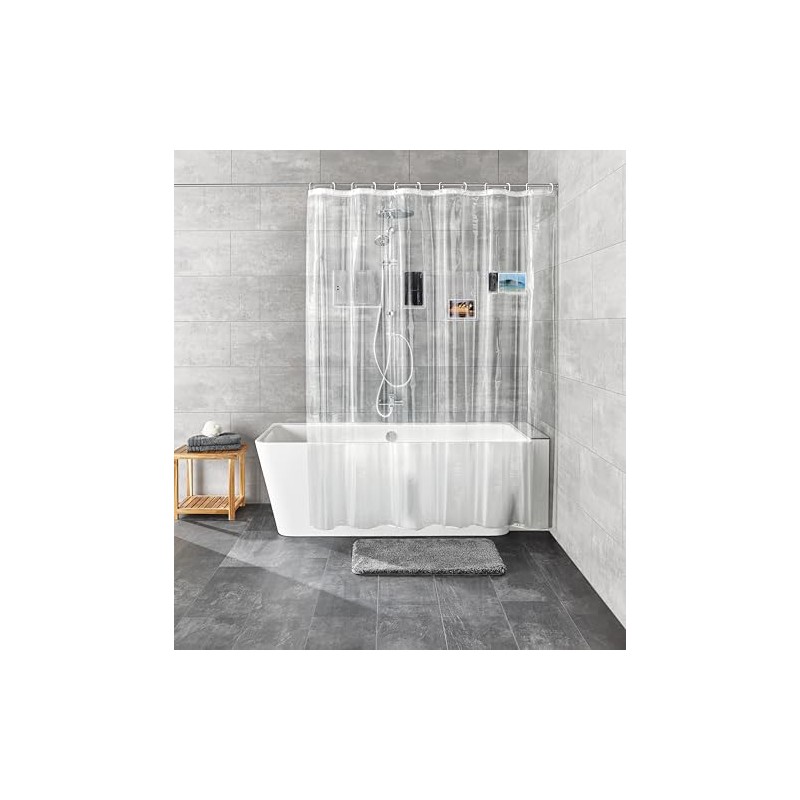 Kleine Wolke Pocket Shower Curtain, PEVA, Clear, 180 x 200