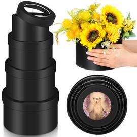 Weekgrat Set of 4 Round Flower Boxes with Clear Lids 4 Assorted Sizes Gift Boxes for Flower Arrangements Nesting Round Gift Box for Valentine‘s Day Mother's Day Graduation Wedding Birthday(Black)