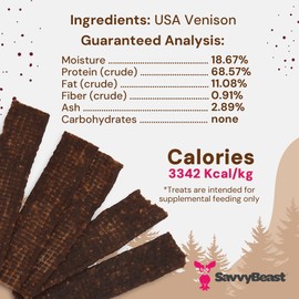 SavvyBeast Venison Dog Treats – Single Ingredient, Human-Grade Jerky – Lean, High-Protein Venison Meat – Grain-Free Training & Reward Snacks – Real Meat Treats for Dogs – Made in USA – 5 oz