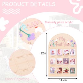 Goose First Year Photo Board - Newborn 1 to 12 Months Photo Display,Goose 1st Birthday Photo Wooden Board,One Goose Monthly Milestone Photos,Flower Leaf Goose Party Photo Board