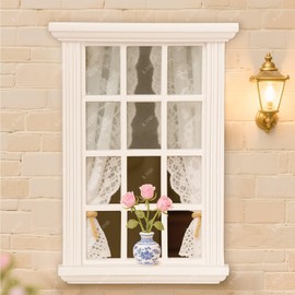 iLAND 1/12 Scale Accessories of Dollhouse Windows 2pcs White Solid Wood DIY Dollhouse Building Supplies Complete Classic Miniature Windows Kit w/Wooden Frame & Acrylic Panel