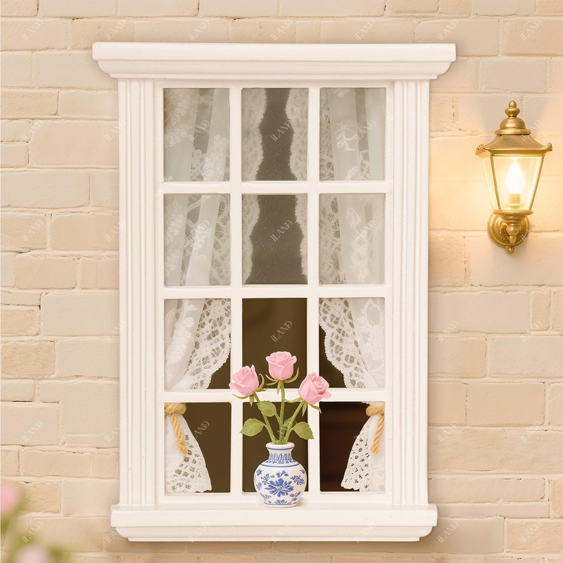 iLAND 1/12 Scale Accessories of Dollhouse Windows 2pcs White Solid