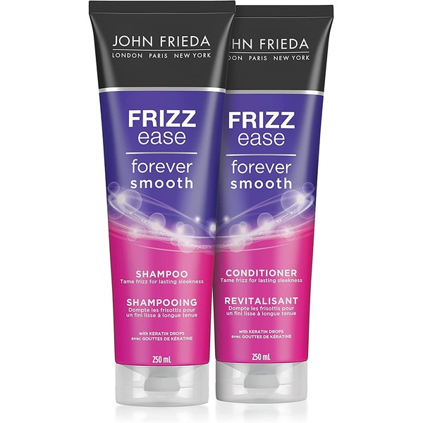 John Frieda Frizz Ease Forever Smooth Frizz Fighting Shampoo & Conditioner Set, For Smooth Hair| Phthalate Free Formula, Cruelty Free (2 x 250 mL)