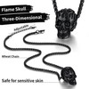 Mens Women Gothic Retro Flame Skull Black Stainless Steel Pendant