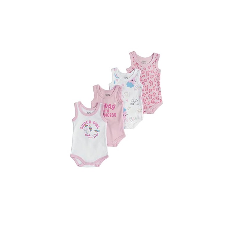 Chicco Baby Unisex Sleeveless Cotton Bodysuits Set, White/Rose