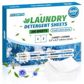 FIXSMITH Laundry Detergent Sheets - 600 Loads (300 Sheets) Fresh Linen Scent - Hypoallergenic,Eco Friendly Laundry Detergent Strips Ultra-Concentrated Travel Detergent Sheets.Plastic-Free,Liquidless.