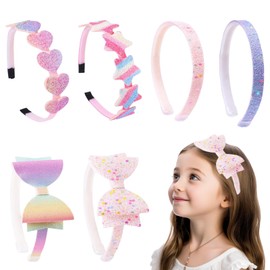 6 Pack Glitter Headbands for Girls, Thick Sparkly Non Slip Chunky Hairbands, Rainbow Sequin Bling Hair Accessories, Sweet Adorable Style for Little Girls Kids Women, Color Random (Rainbow, 1.5CM)