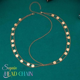 Catery Gold Head Chain Indian Head Jewelry Sequins Gypsy Headpiece for Women