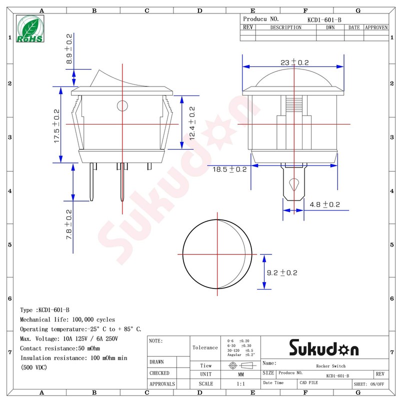 Rocker Switch 5A 250V/10A 125V DIY Waterproof Self-Locking On/Off 3