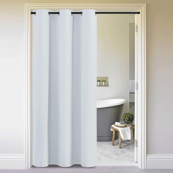 NICETOWN Curtains & Drapes for Door Tapestry, Sound Noise Canceling Room Darkening Replacement Makeshift Curtains for Bathroom Pantry Bedroom Closet (Greyish White, 1 Panel, 5ft Wide x 7ft Long)
