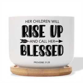 DecStic Her Children Will Rise Up Ceramic Planter Bible Verse Planters for Indoor Plants with Drainage Holes and Saucers Pot for Home Desktop Office Windowsill