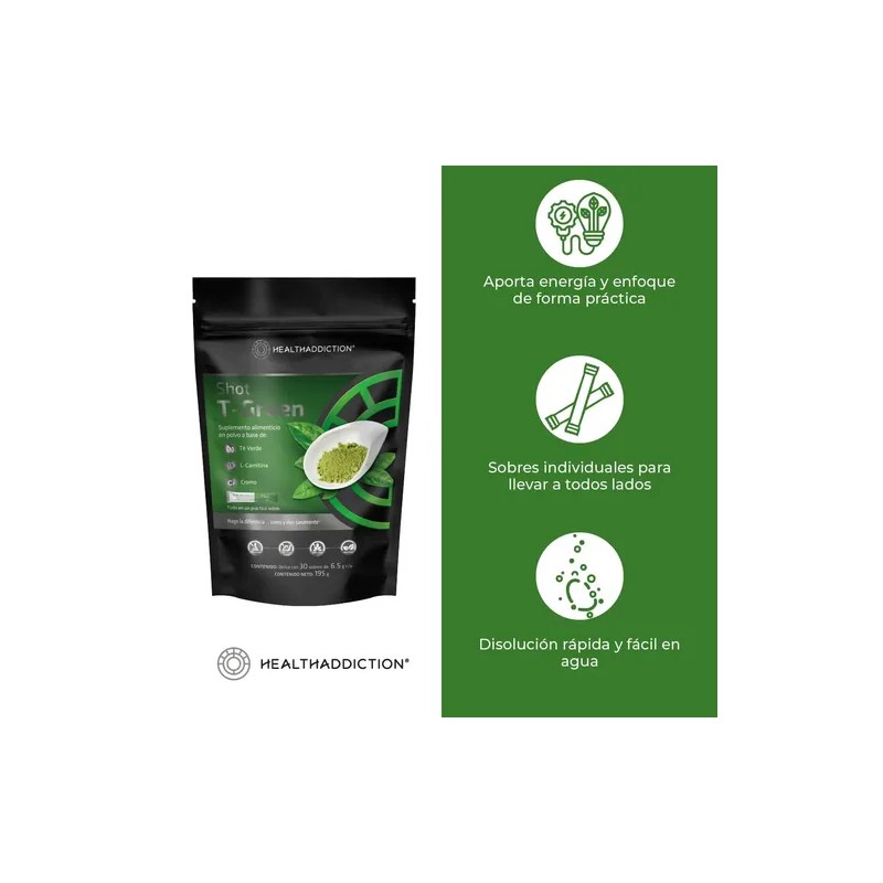 Healthaddiction Shot T-Green Termogénico Thermogenic Powder with Green Tea, L-Carnitine,
