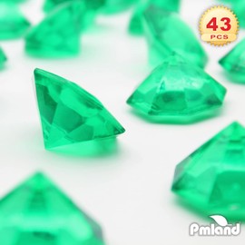 PMLAND 42 Pieces Large 25 Carats Acrylic Fake Diamond Crystals Gems - Clear Green Gemstones for Table Scatters, Vase Fillers, Party Decorations, Treasure Hunts, and Arts & Crafts