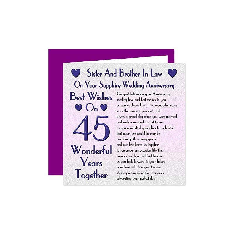 Sister & Brother In Law 45th Wedding Anniversary Card -