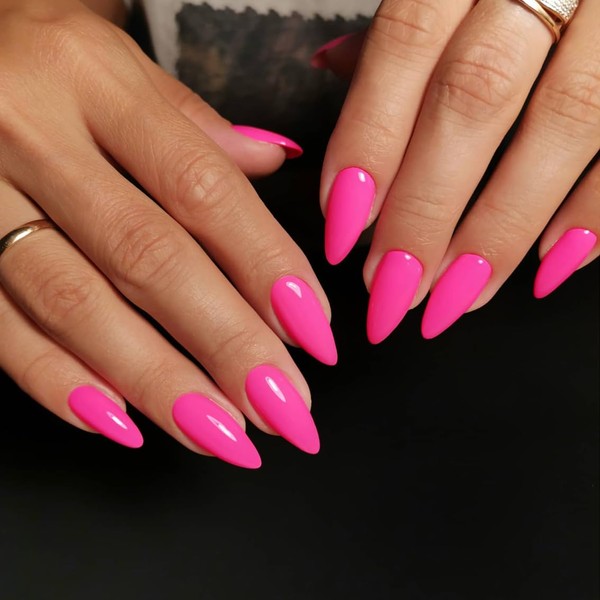 KXAMELIE Hot Pink Press on Nails Medium Length,Gel Glue on