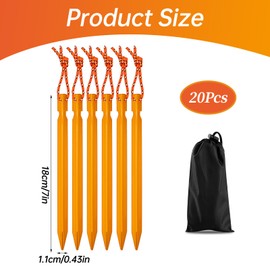 Tent Pegs, Pack of 20 Tent Pegs, 18 cm Tent Pegs, Storm Proof Aluminium Awning Pegs, Stable with Reflective Rope, Camping Tent Accessories for Travel, Beach
