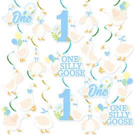 One Silly Goose 1st Birthday Party Decoration Silly Goose Hanging Birthday Swirl for boys Blue Bow Silly Goose First Birthday Decorations Duck Birthday Funny Goose Party Supplies