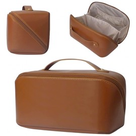 Cosmetic Bag, Large Capacity PU Waterproof Storage Makeup Bag,Open Flat Toiletry Bag Makeup Organizer,Women Portable Travel Makeup Bag with Handle Skin Care Cosmetics Toiletries