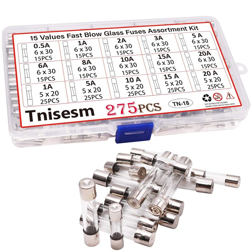 Tnisesm 275 Pcs Fast Blow Glass Fuses Assortment Kit 0.5A,