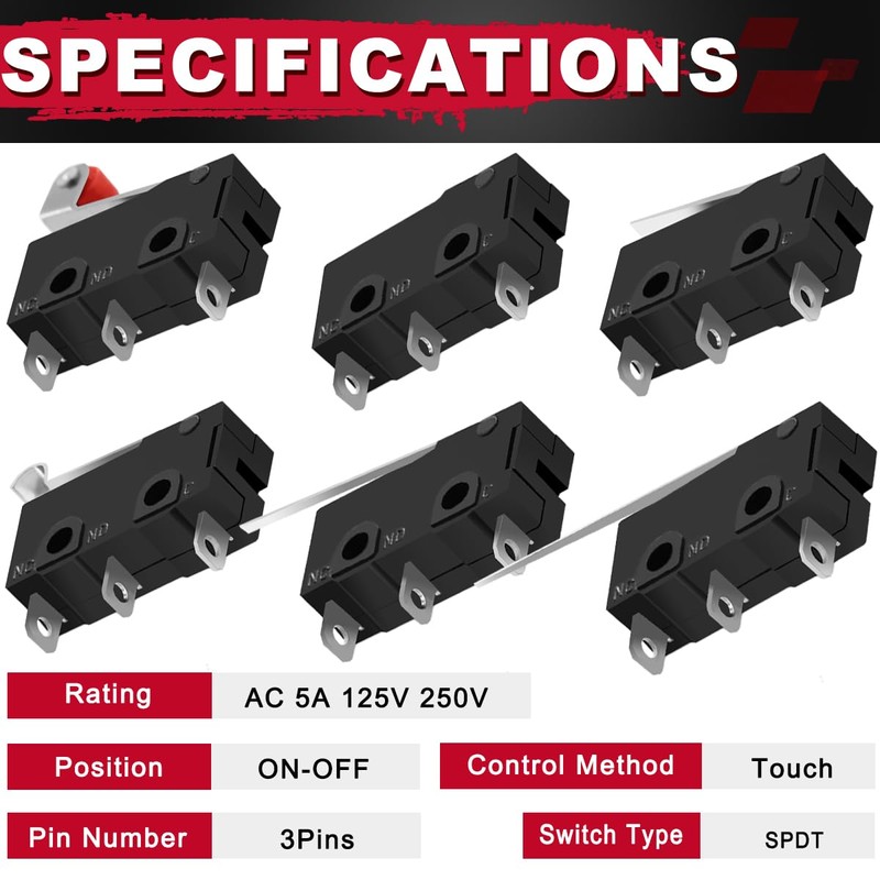 MKBKLLJY 12 pcs Mini Micro Limit Switch AC 5A 125V