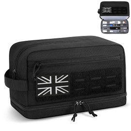 ETRONIK Tactical Toiletry Bag Men, Travel Wash Bag with Double Compartment | Water-Resistant Toiletries Molle Pouches Shaving Dopp Kit, Bathroom Shower & EDC Utility with Wet Pocket, Black,L