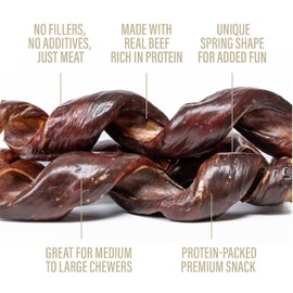 Chewer's Joy Beef Jerky Spring 7–8" (12CT) – Natural Dog Treats – Single Ingredient Long-Lasting Chews, High Protein