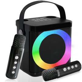 Mini Karaoke Machine, Portable Bluetooth Karaoke Speaker for Kids Adults, Unique Singing Machine with 2 Wireless Microphones Storage Hole, Ideal Gifts for Girls Boys (MMF-307B)