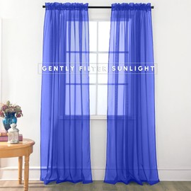 Elegant Comfort 2-Piece Sheer Panel with 2inch Rod Pocket - Window Curtains 40-inch Width X 84-inch Length, Neon Blue