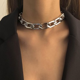 Wedity Chunky Chain Necklace Punk Style Thick Chain Cuban Link Chain Hip Hop Choker Necklaces Jewelry for Women Girls (Silver)