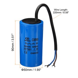 PATIKIL CBB60 30uF Running Capacitor, AC 450V 2 Wires 50/60Hz Cylinder 90x50mm for Air Compressor Motor, Washing Machines, Refrigerators Motor Start
