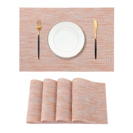 Leetaltree Coral Placemats Set of 4 - Heat Resistant Non-Slip Place mats for Dining Table, Washable Durable PVC Vinyl Woven Table Mats（Coral, 4）