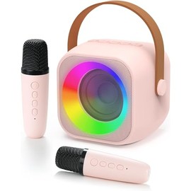 Kids Karaoke Machine, Mini Portable Karaoke for Girls Adults, with 2 Wireless Microphone, with LED Light and Voice Changing Effects for Boys Girls Home Karaoke Party Birthday Toys Gifts