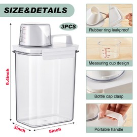 Tatuo 3 Pack Laundry Detergent Dispenser 61 oz Clear Liquid Container with 6 Removable Labels, Fabric Softener Pet Plastic Detergent Dispenser for Laundry Room Organization and Storage