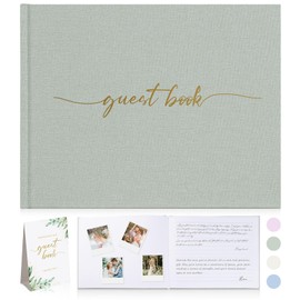 1DOT2 Linen Wedding Guest Book for Guests to Sign - The Perfect Photo Guest Book for Wedding Reception Bridal Shower,Baby Shower - 100 Pages Blank and Lined Acid Free Paper (Sage Green, No Year)