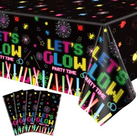 4 Pack Glow Party Table Covers Neon Tablecloths PE Neon Glow Table Cloth Black Light Tablecloth Neon Party Decorations Blacklight Fluorescent Decor Glow in The Dark Party Supplies 86 x 51 Inch