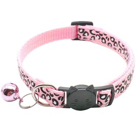 Reflective 2 Pack Breakaway Cat Collars with Bell Leopard Pattern Cute Kitty Adjustable 7.5-12.5 Inch Safe Kitten Collars Charms (Pink)