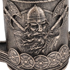 Jarra de Cerveza Vikinga, Jarra de Cerveza de Resina Vintage de Gran Capacidad, Revestimiento de Acero Inoxidable, Mitología Nórdica, Runas Vikingas, Jarra de café
