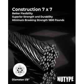NUTYPE 1/8" T316 Stainless Steel Cable, Aircraft Cable for Deck Railing, 7x7 Strand Core, 450FT, Come with Cutter