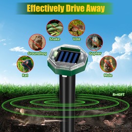 Mole Repellent Solar Powered 8 Pack,Gopher Repellent Ultrasonic,Outdoor Waterproof Vole Vibratio Stakes,Sonic Mole Deterrent Yard for Rodent,Groundhog,Snake,Chipmunk
